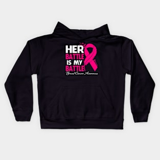 Her Battle Is My Battle Breast Cancer Awareness Feather Kids Hoodie